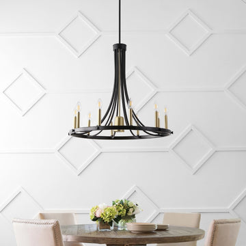 Dante Modern Iron Adjustable Wagon Wheel LED Chandelier with Downlight - JONATHAN Y